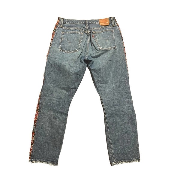 levi’s 501 Button Fly Jeans w/Red Floral Detail Down Sides - Picture 5 of 7